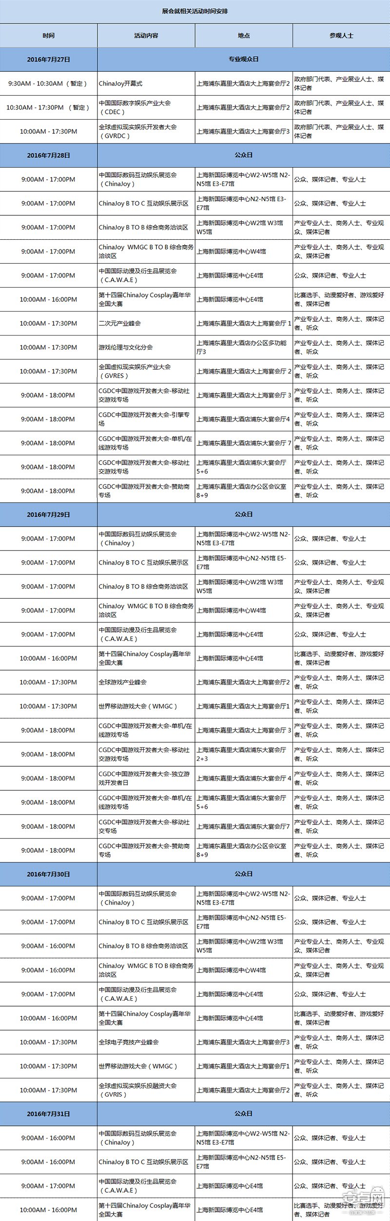 2016ChinaJoy展會(huì)就相關(guān)活動(dòng)時(shí)間安排(圖2)
